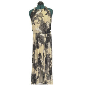 NWT ELIZA J Floral Print Halter Chiffon Maxi Dress Gold Chain Collar NO SASH 24W